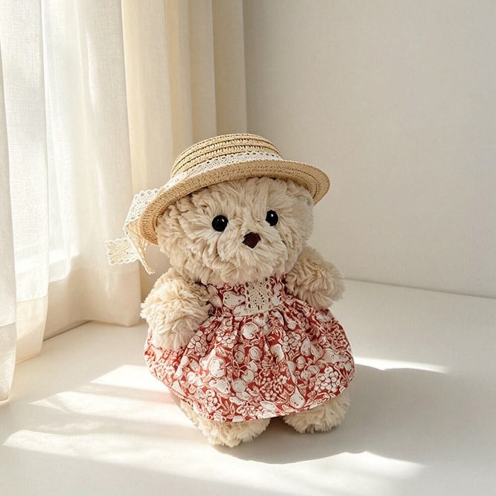 Red Floral and Fruit Dress with Lace-Ribbon Straw Hat for – 7inch [JC-JNR-21]